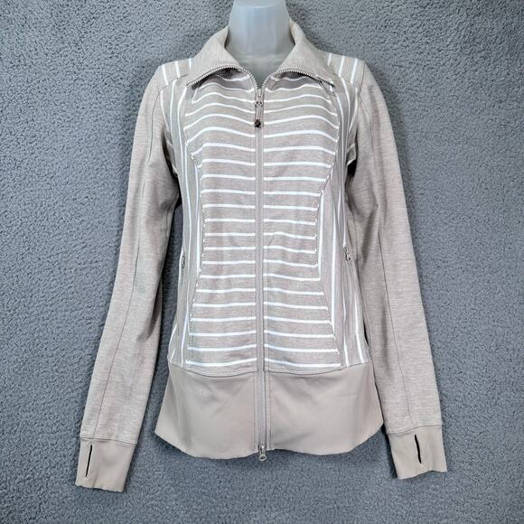 Lululemon Nice Asana Jacket Stripe Women's 8 Beige Luon Full Zip Activewear Yoga - Picture 11 of 16